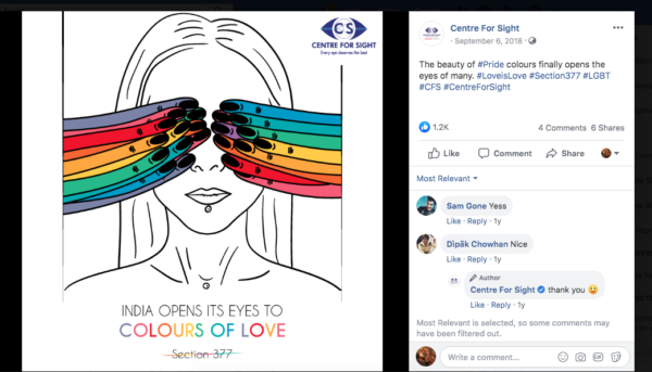 Pride Day (Decriminalization of Section 377) Ad Copy for Centre for Sight